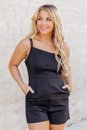 Call It Like I See It Black One Shoulder Romper FINAL SALE