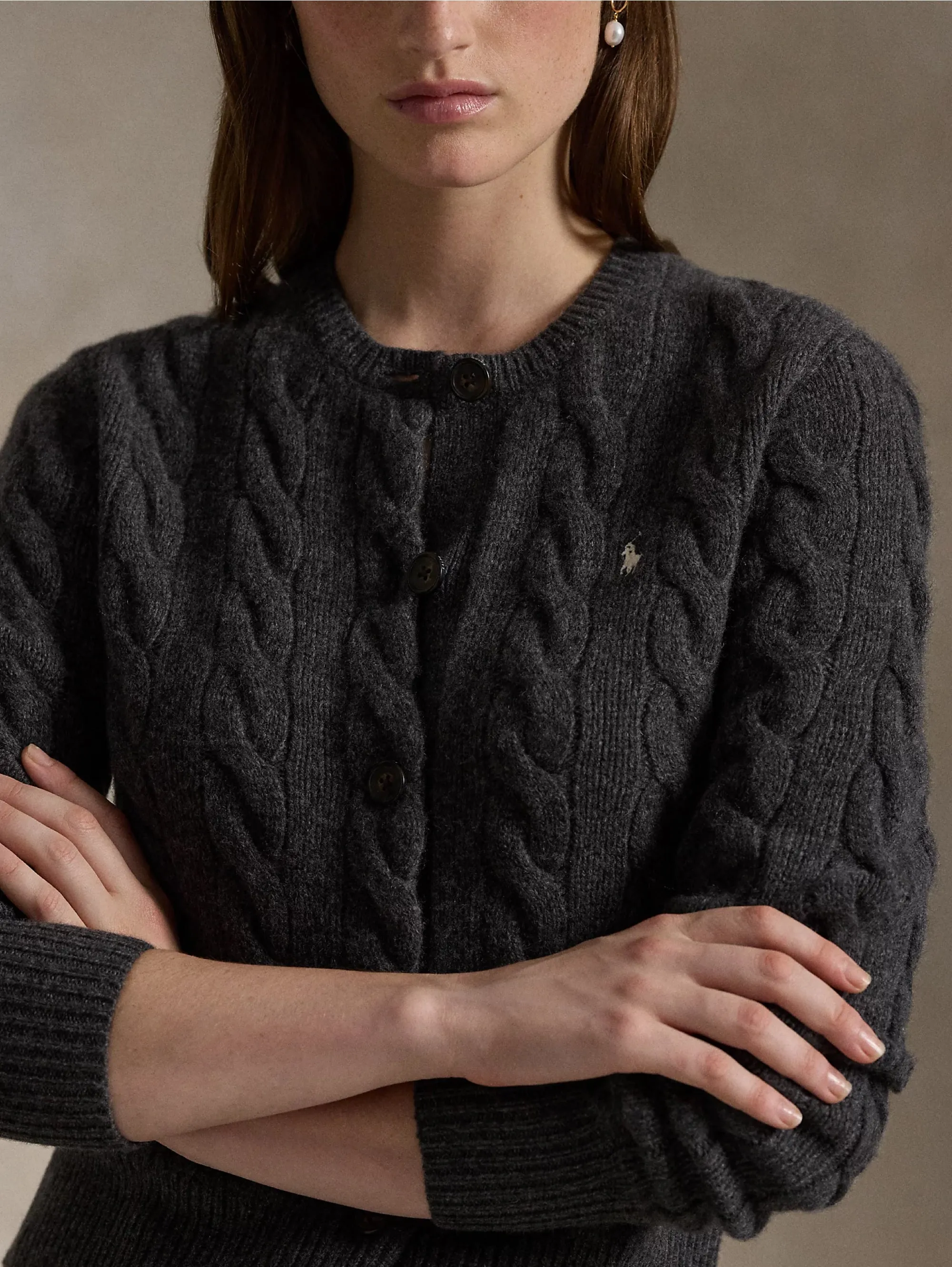 Cardigan a Trecce in Misto Cashmere Grigio