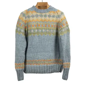 Chamula hand-knit Fair Isle crewneck in Light Indigo wool