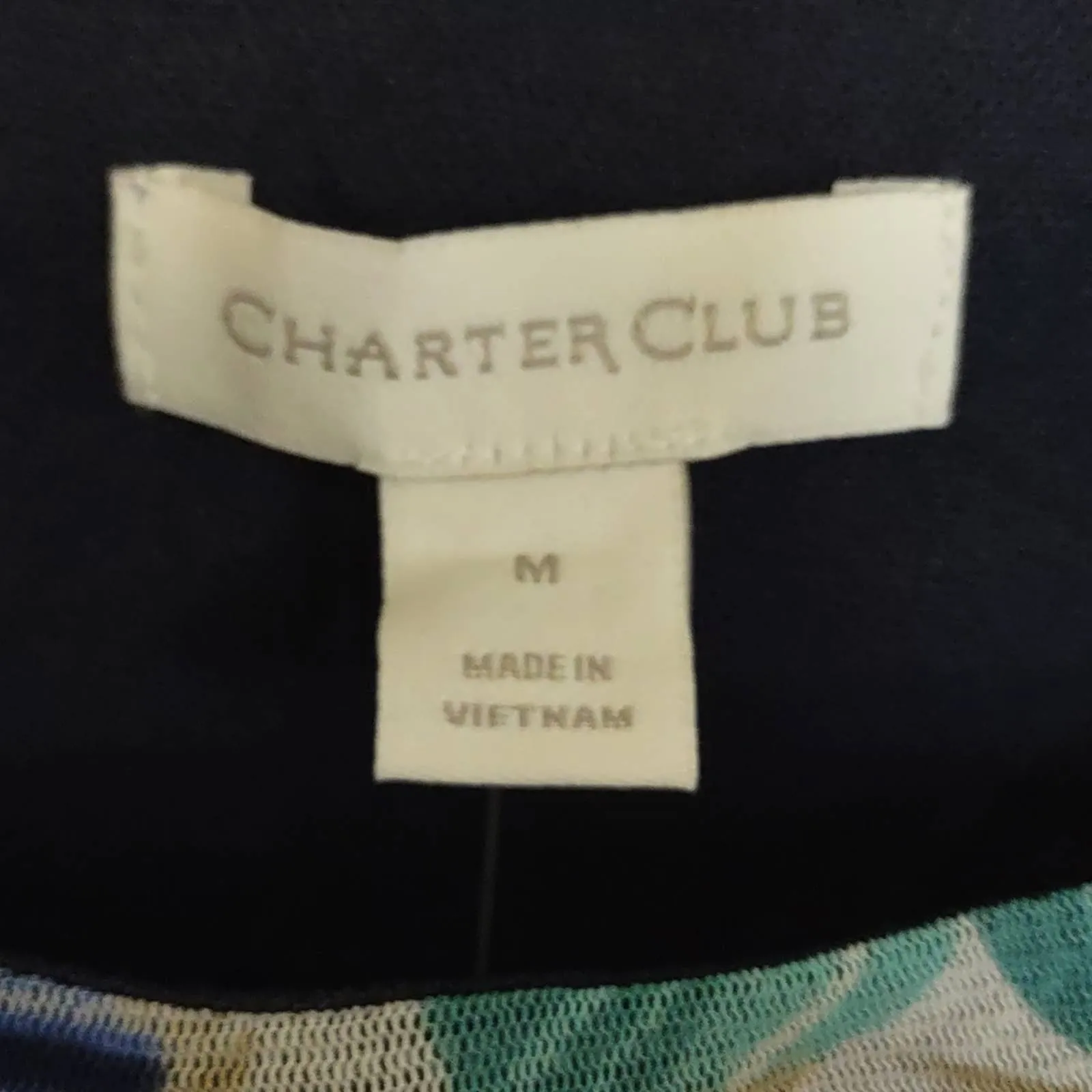 Charter Club Printed Knit Mesh Top Blue Medium