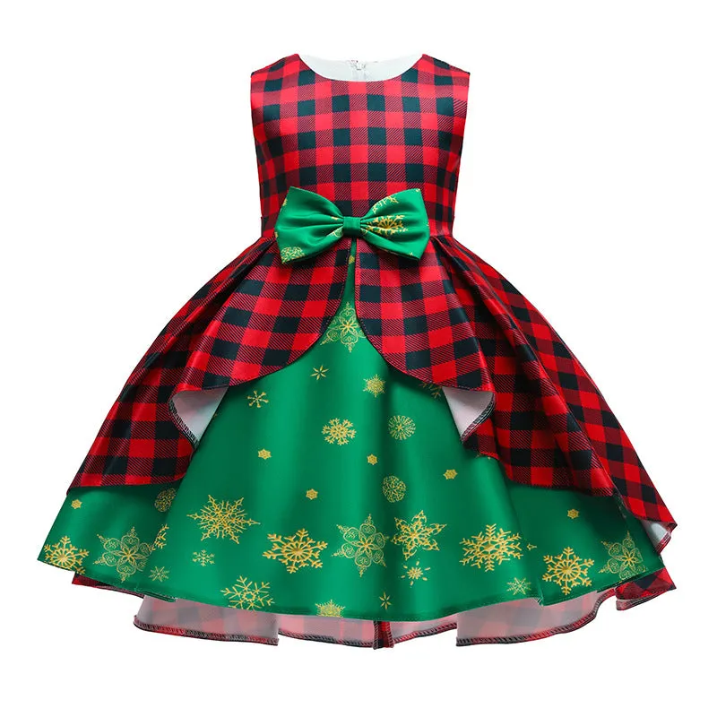 Children's Dress Children's Clothing Snowflake Digital Printing Christmas Cute Sleeveless round Neck Princess Pettiskirt