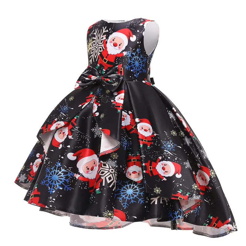 Children's Dress Children's Clothing Snowflake Digital Printing Christmas Cute Sleeveless round Neck Princess Pettiskirt