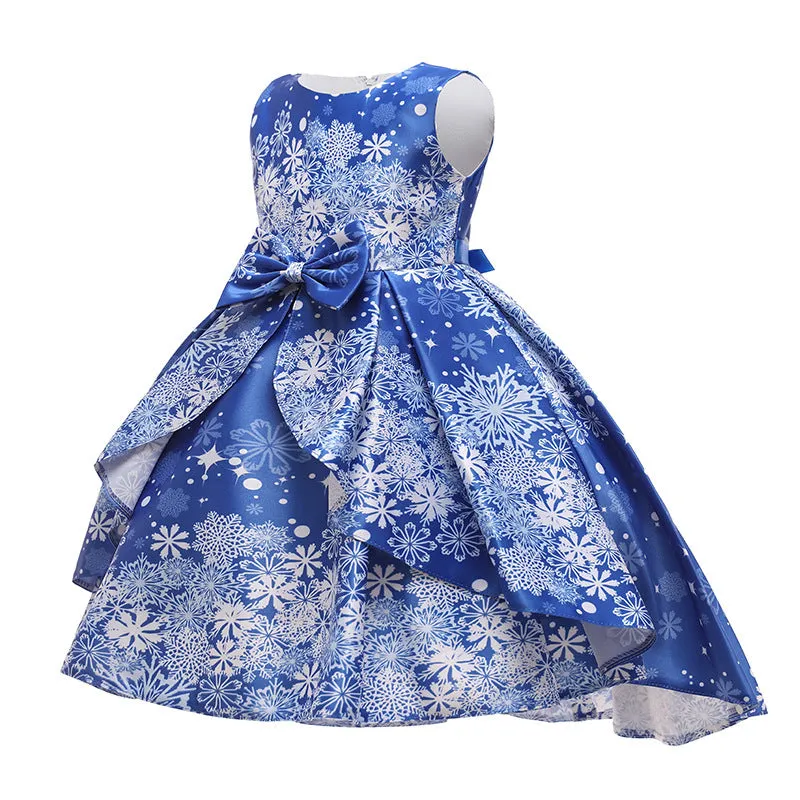 Children's Dress Children's Clothing Snowflake Digital Printing Christmas Cute Sleeveless round Neck Princess Pettiskirt