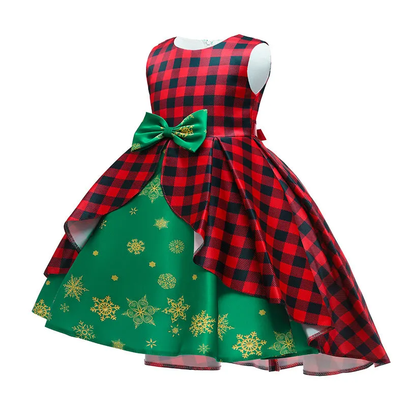 Children's Dress Children's Clothing Snowflake Digital Printing Christmas Cute Sleeveless round Neck Princess Pettiskirt