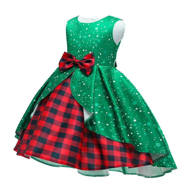 Children's Dress Children's Clothing Snowflake Digital Printing Christmas Cute Sleeveless round Neck Princess Pettiskirt