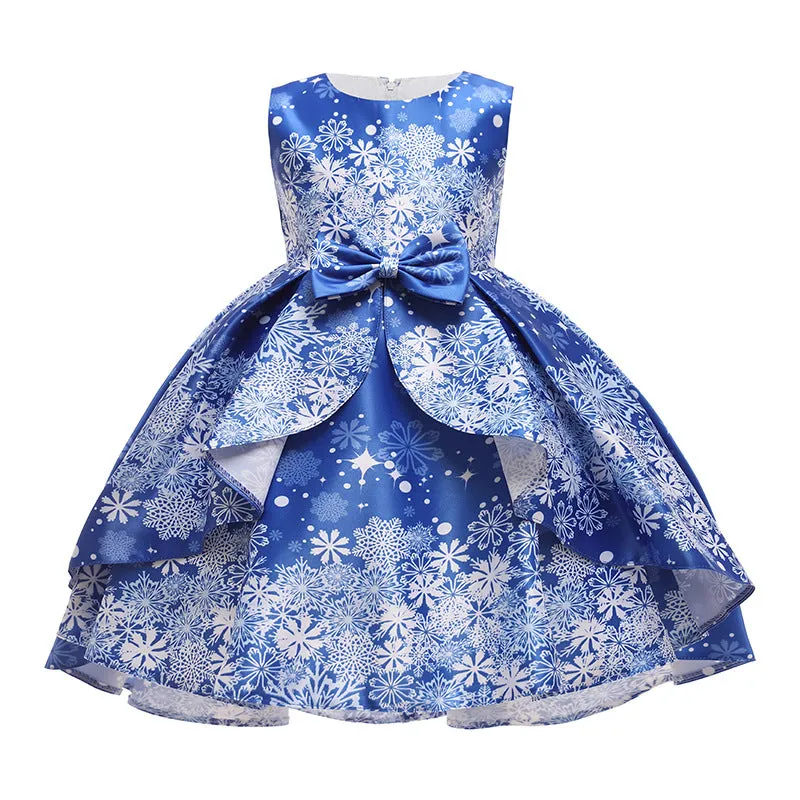 Children's Dress Children's Clothing Snowflake Digital Printing Christmas Cute Sleeveless round Neck Princess Pettiskirt