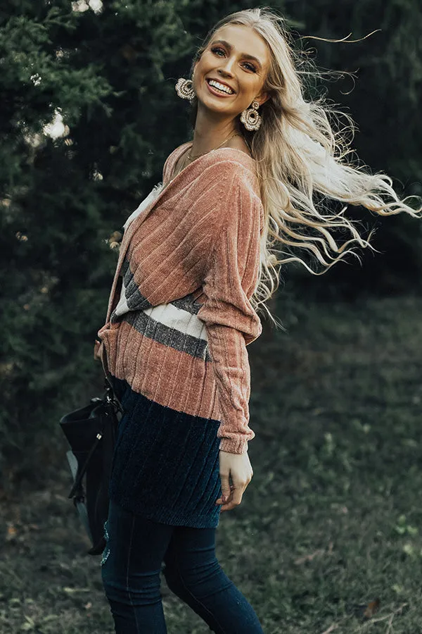 Chilly Sunsets Chenille Cardigan in Blush