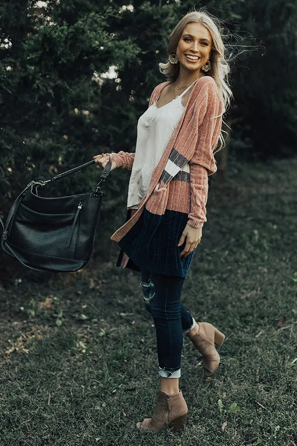 Chilly Sunsets Chenille Cardigan in Blush