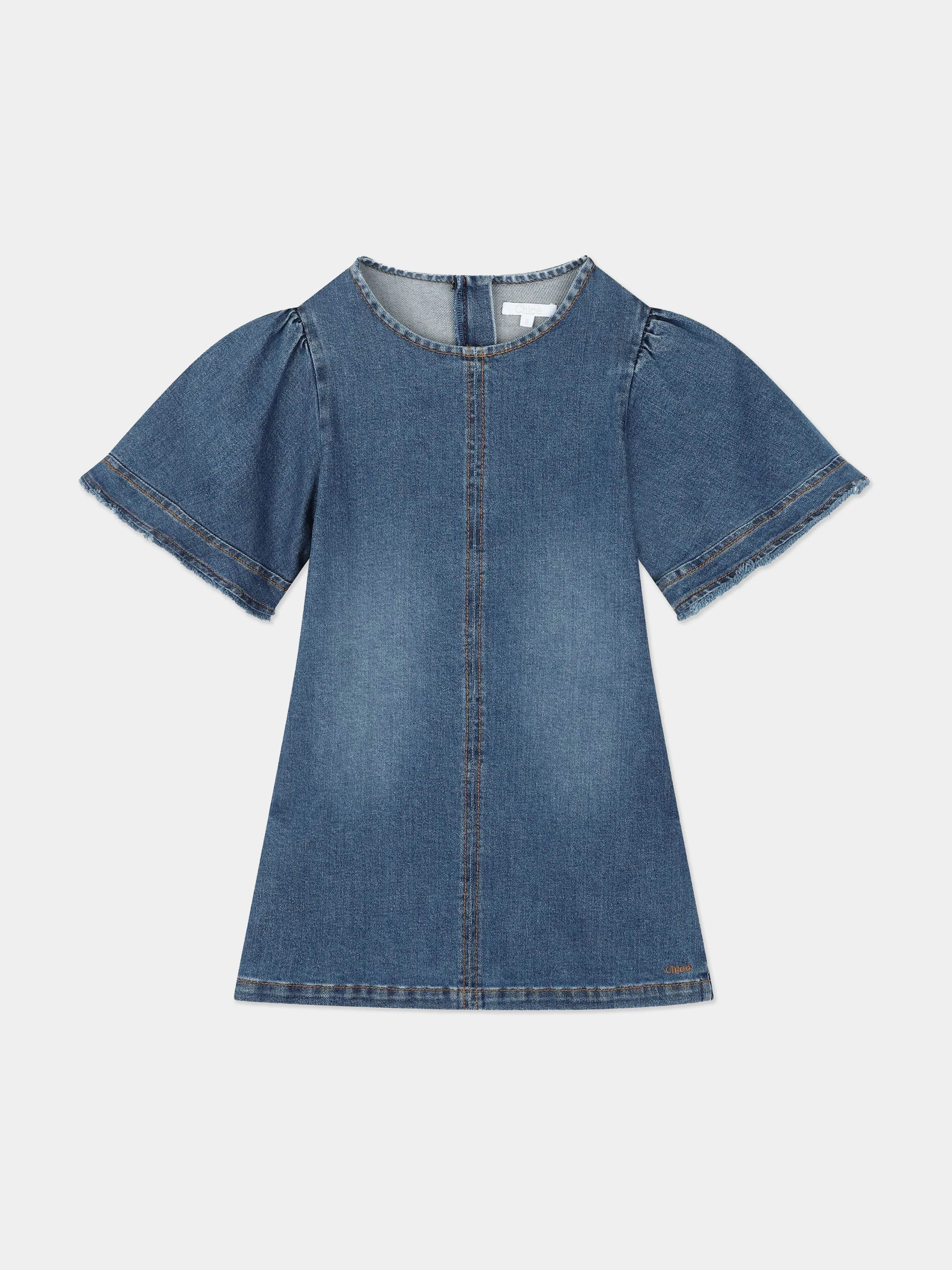 Chloé Girls Denim Dress in Blue