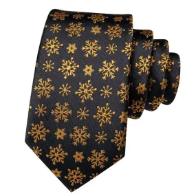 Classy Men Black Gold Snowflake Silk Tie