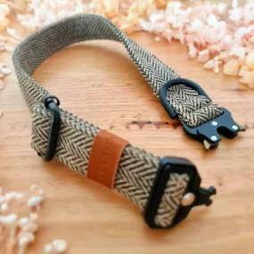 Coffee tweed buckle dog collar - 25mm