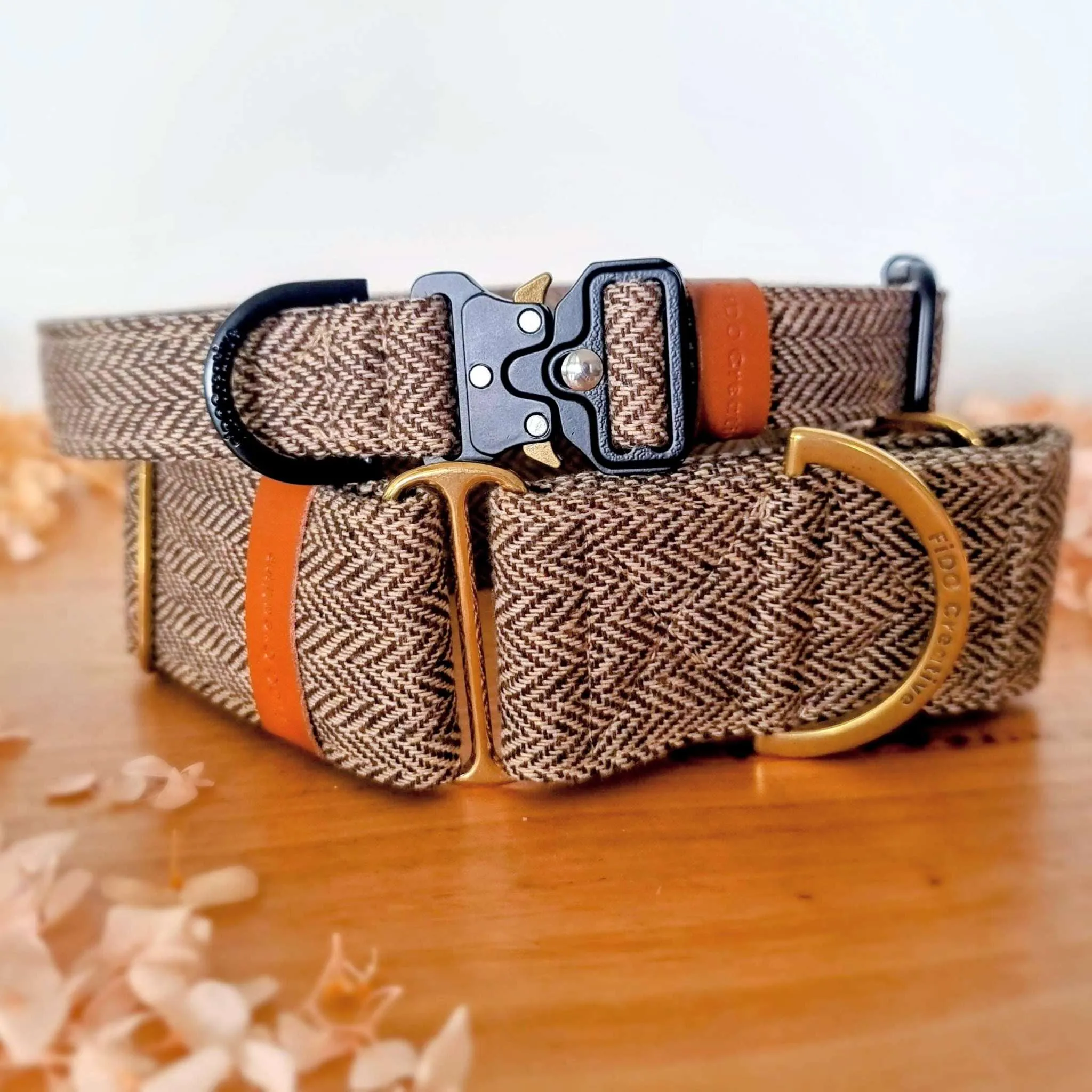 Coffee tweed buckle dog collar - 25mm