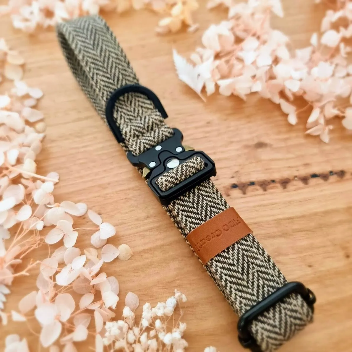 Coffee tweed buckle dog collar - 25mm