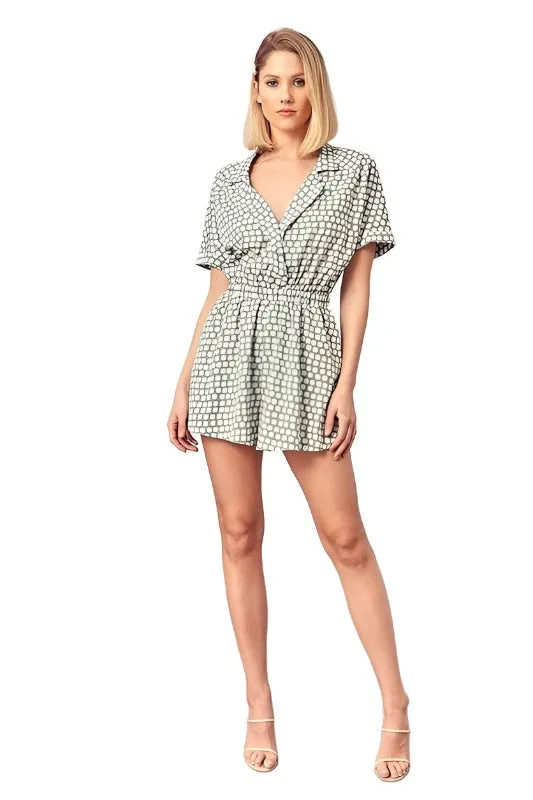 Collared Overlap Polka Dot Romper