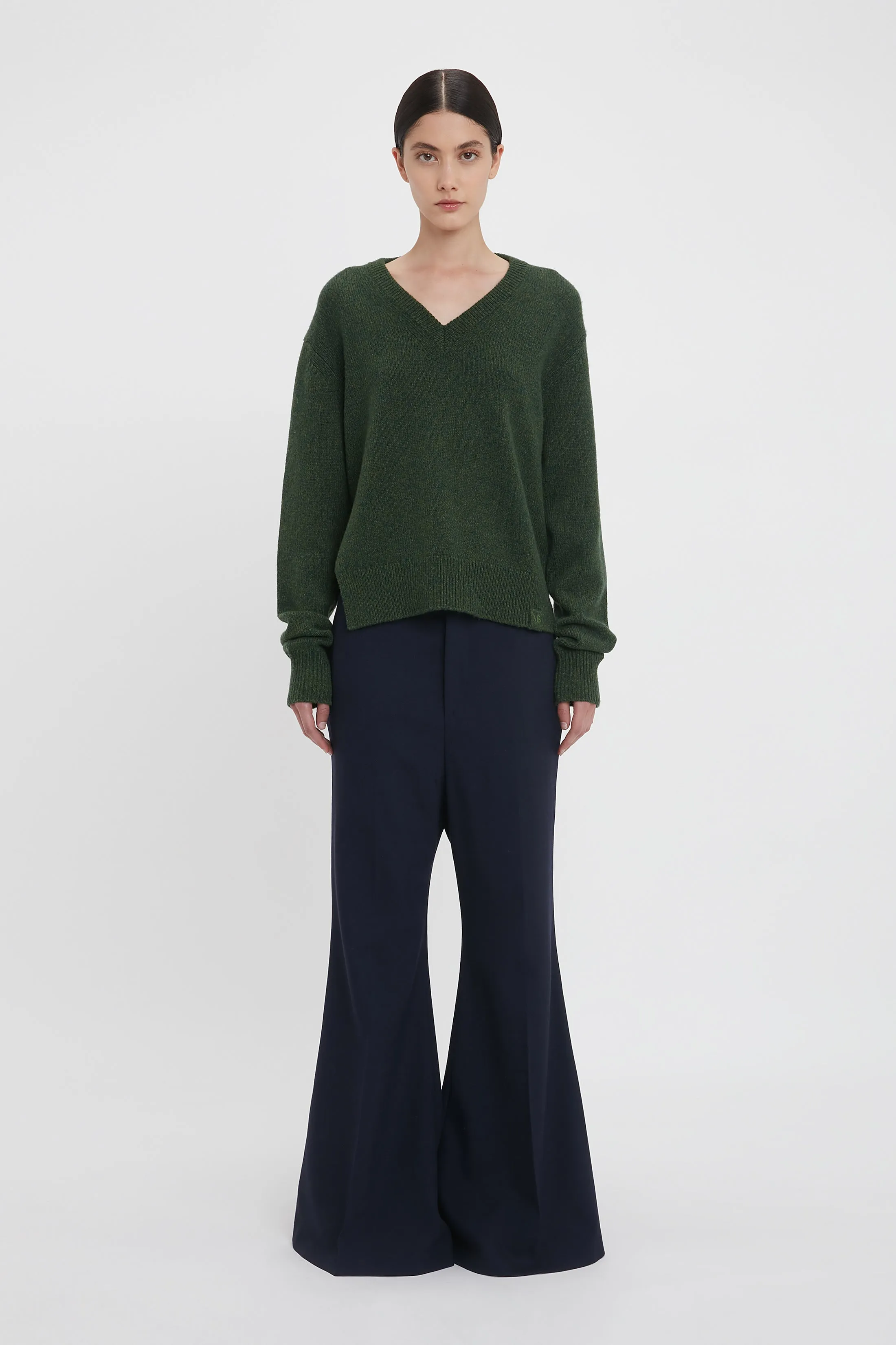 Convertible V-Neck Jumper In Spruce Green