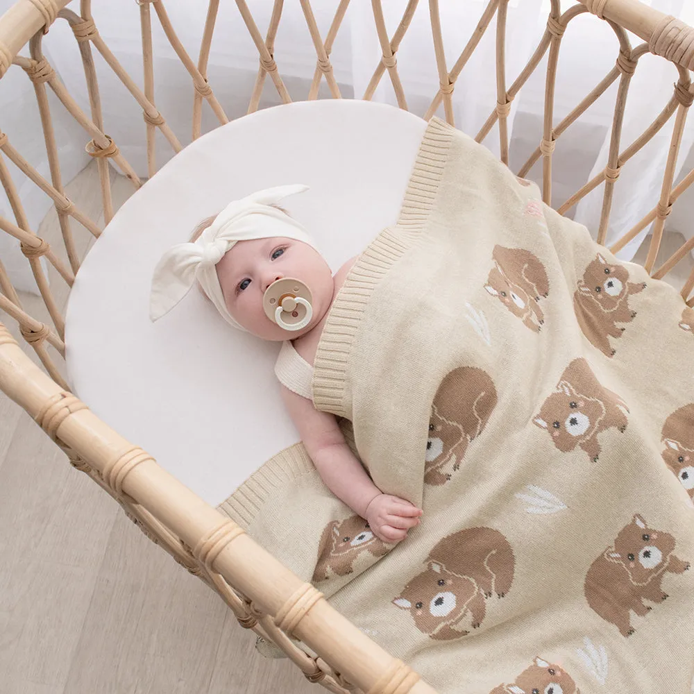 Cotton Knit Australiana Baby Blanket - Fawn Wombat