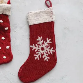 Cotton Knit Stocking With Snowflake