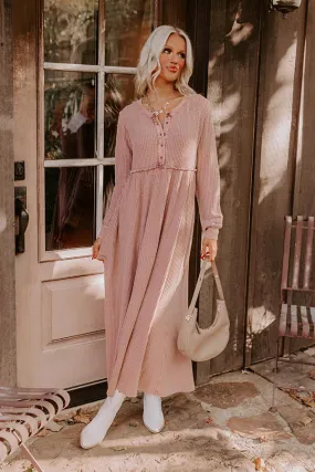 Cozy Moment Waffle Knit Maxi Dress in Rustic Rose