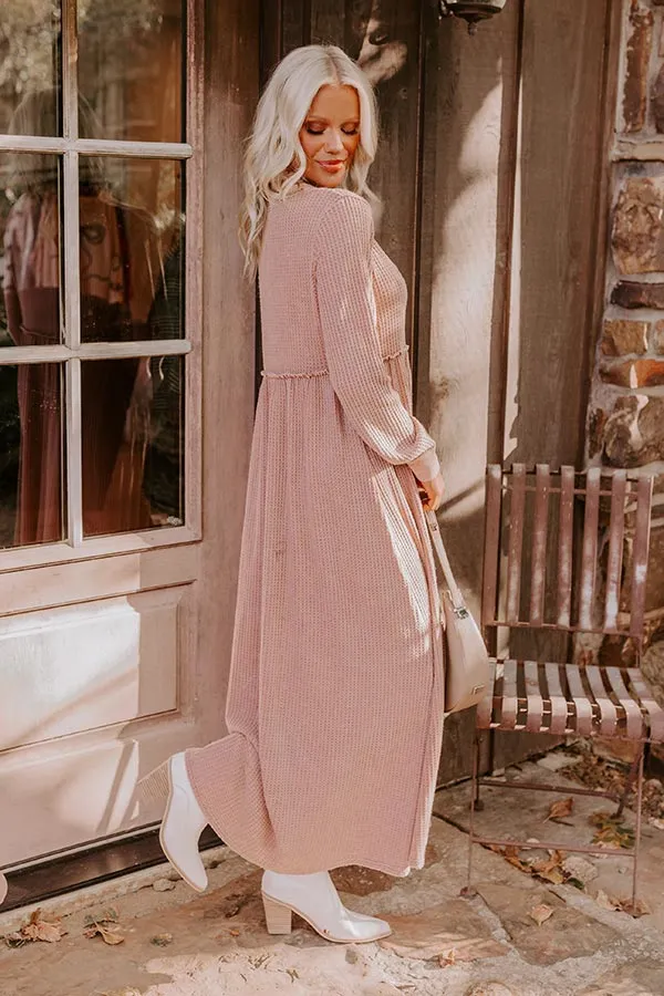 Cozy Moment Waffle Knit Maxi Dress in Rustic Rose