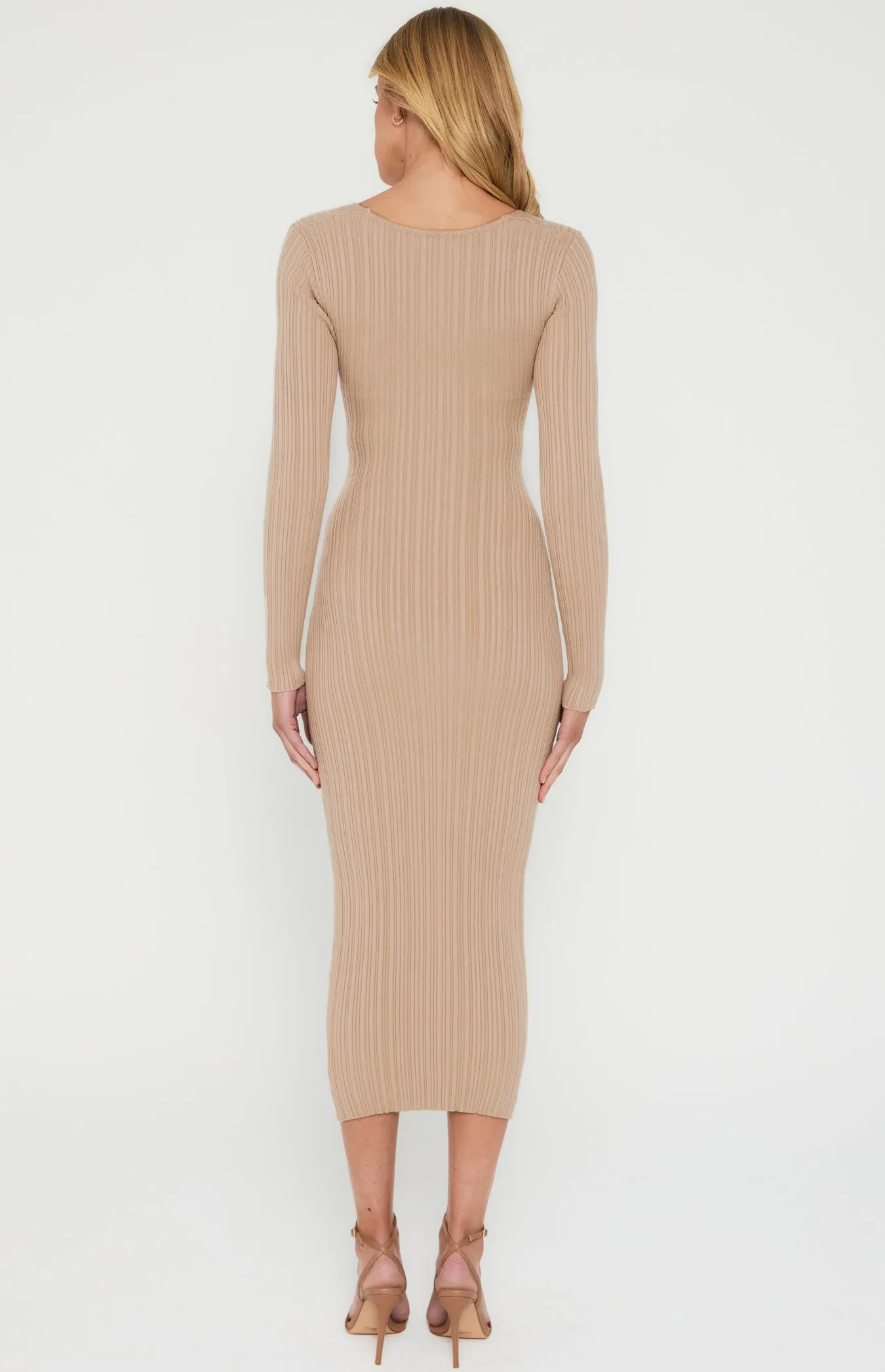 Cross Front Detail Textured Knit Midi Dress