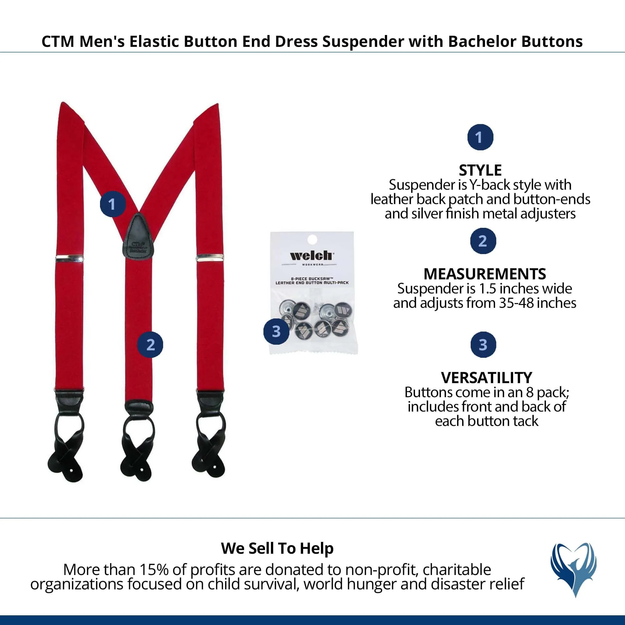 CTM® Men's Elastic Button End Dress Suspender with Bachelor Buttons