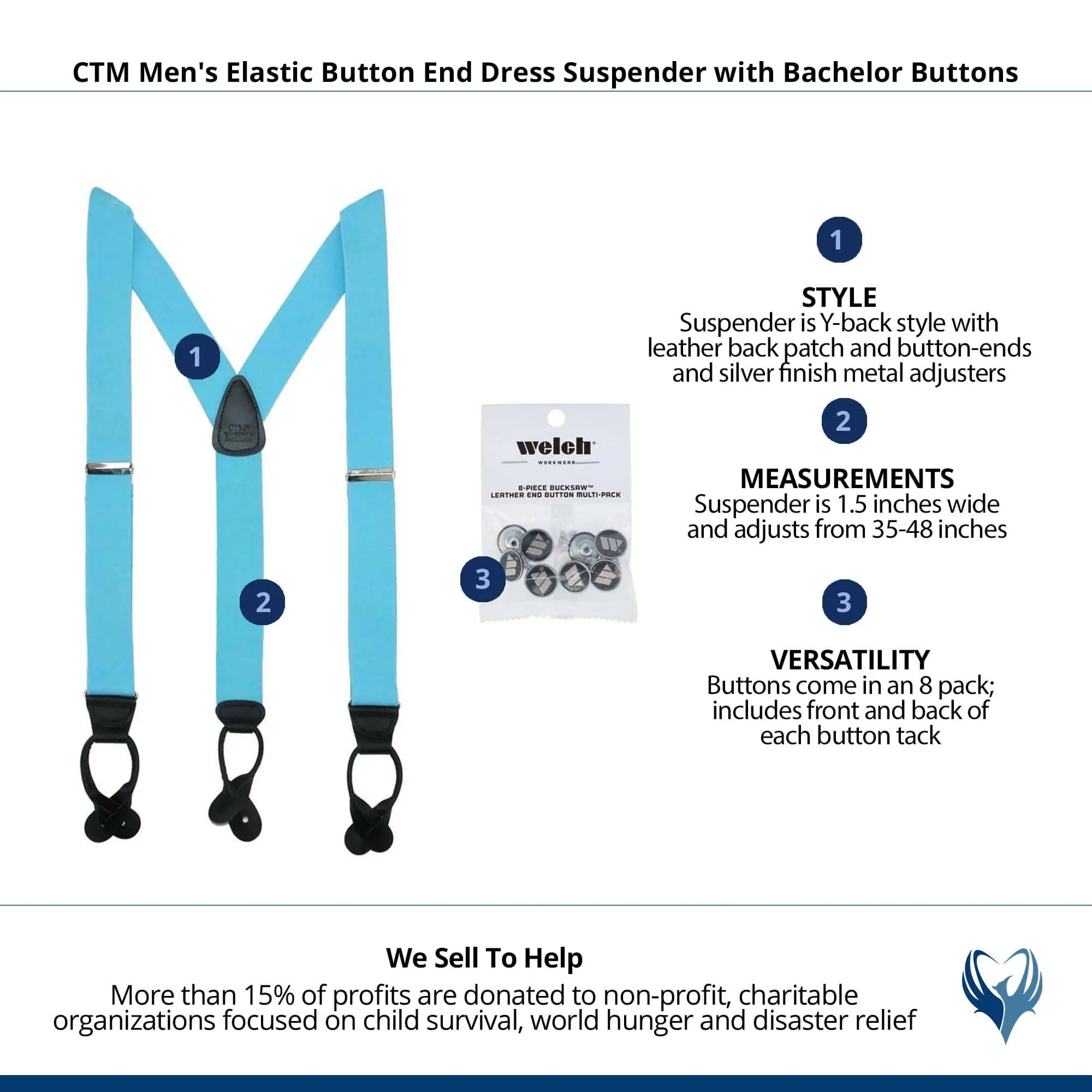 CTM® Men's Elastic Button End Dress Suspender with Bachelor Buttons