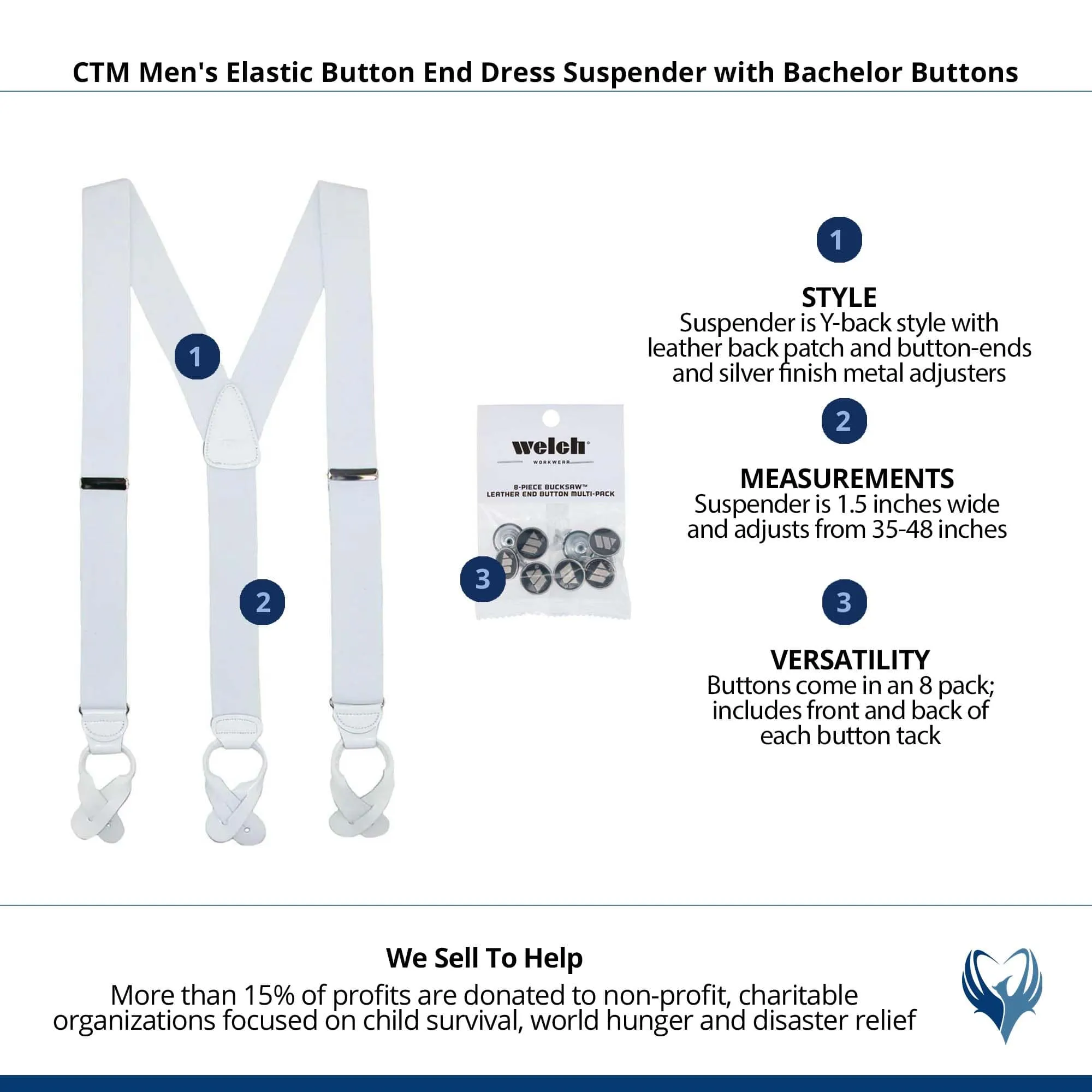 CTM® Men's Elastic Button End Dress Suspender with Bachelor Buttons