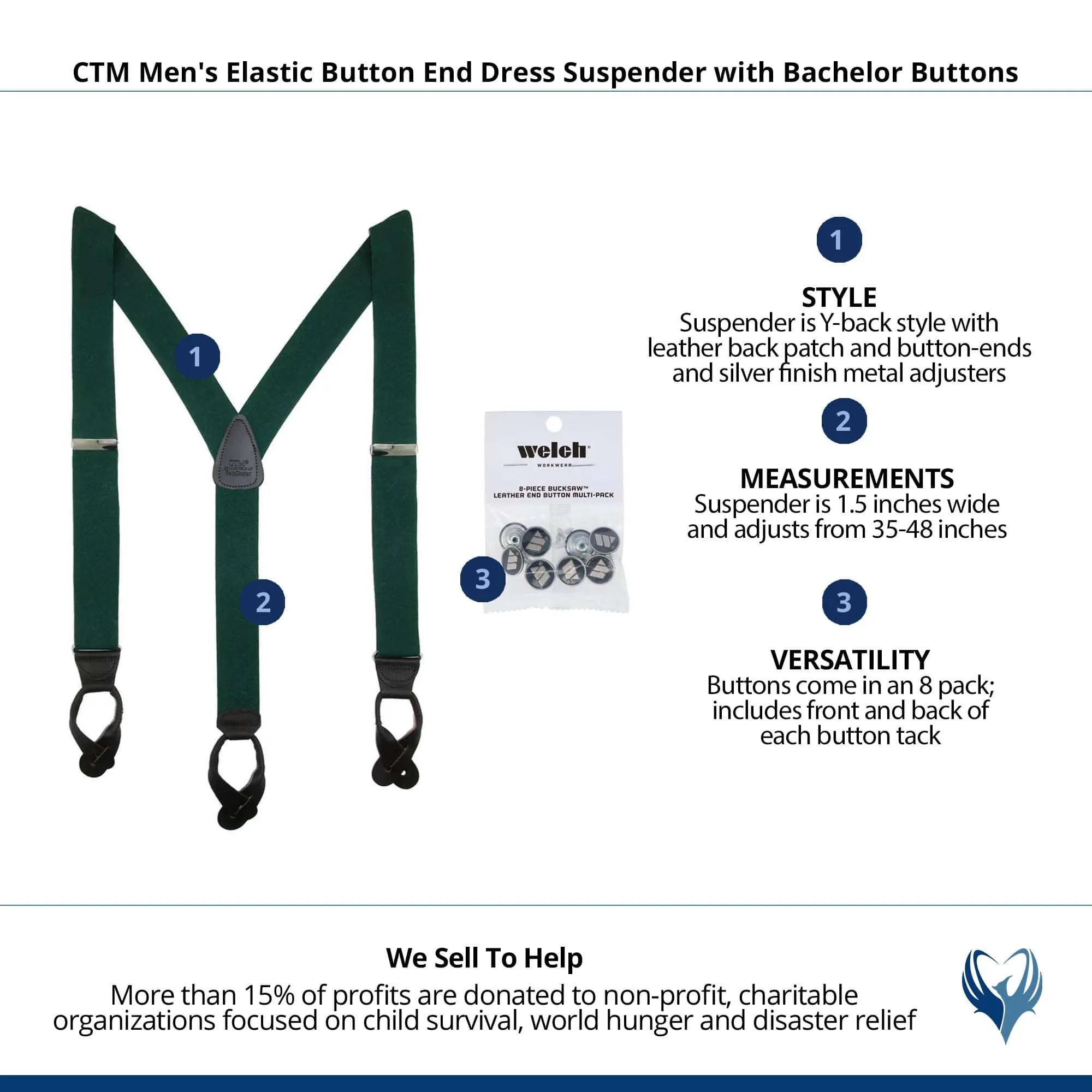 CTM® Men's Elastic Button End Dress Suspender with Bachelor Buttons