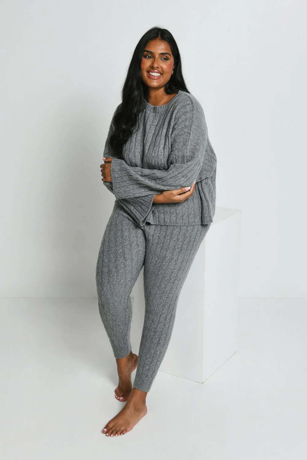 Curve Cable Knit Set - Grey