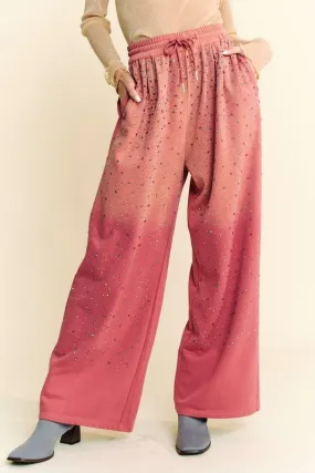 Davi & Dani Rhinestone Drawstring Wide Leg Pants