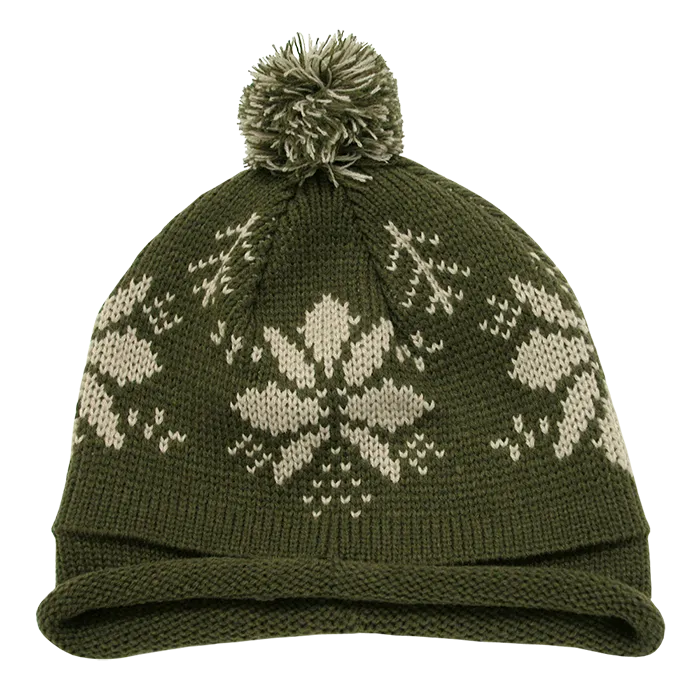 Decky 611B - Snowflake Roll Up Beanie with Pom Pom, Knit Cap