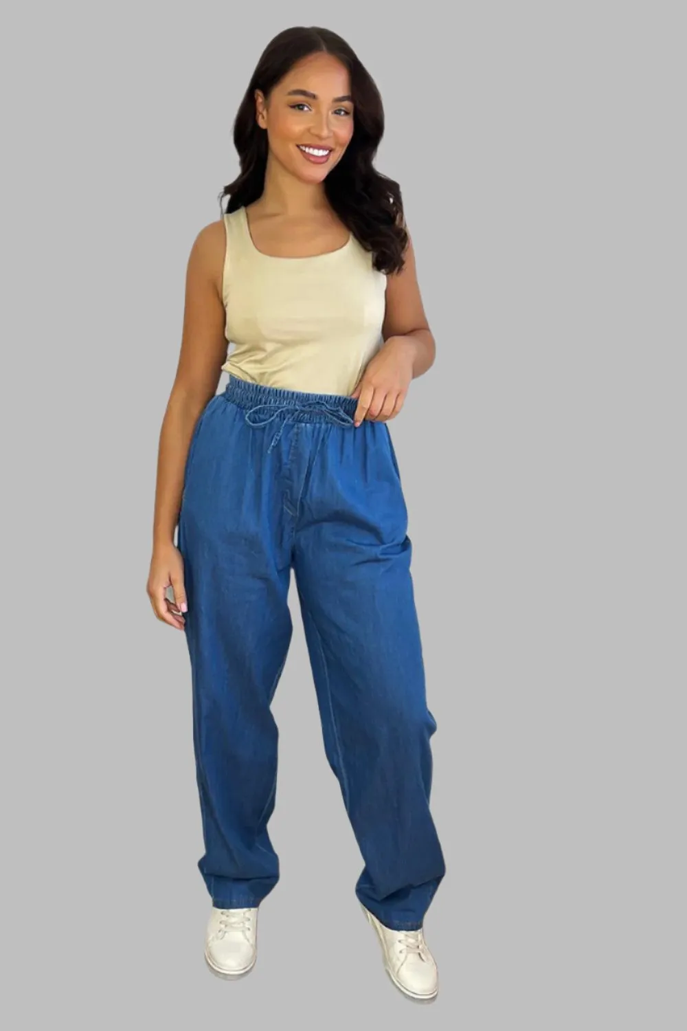 Denim Blue Wide Leg Lightweight Trousers