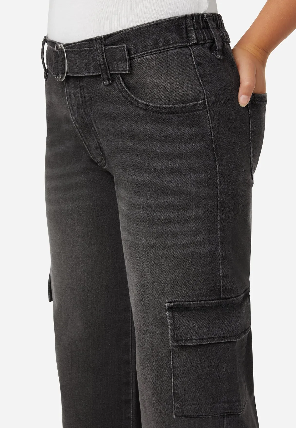 Denim Cargo Pant With Belt