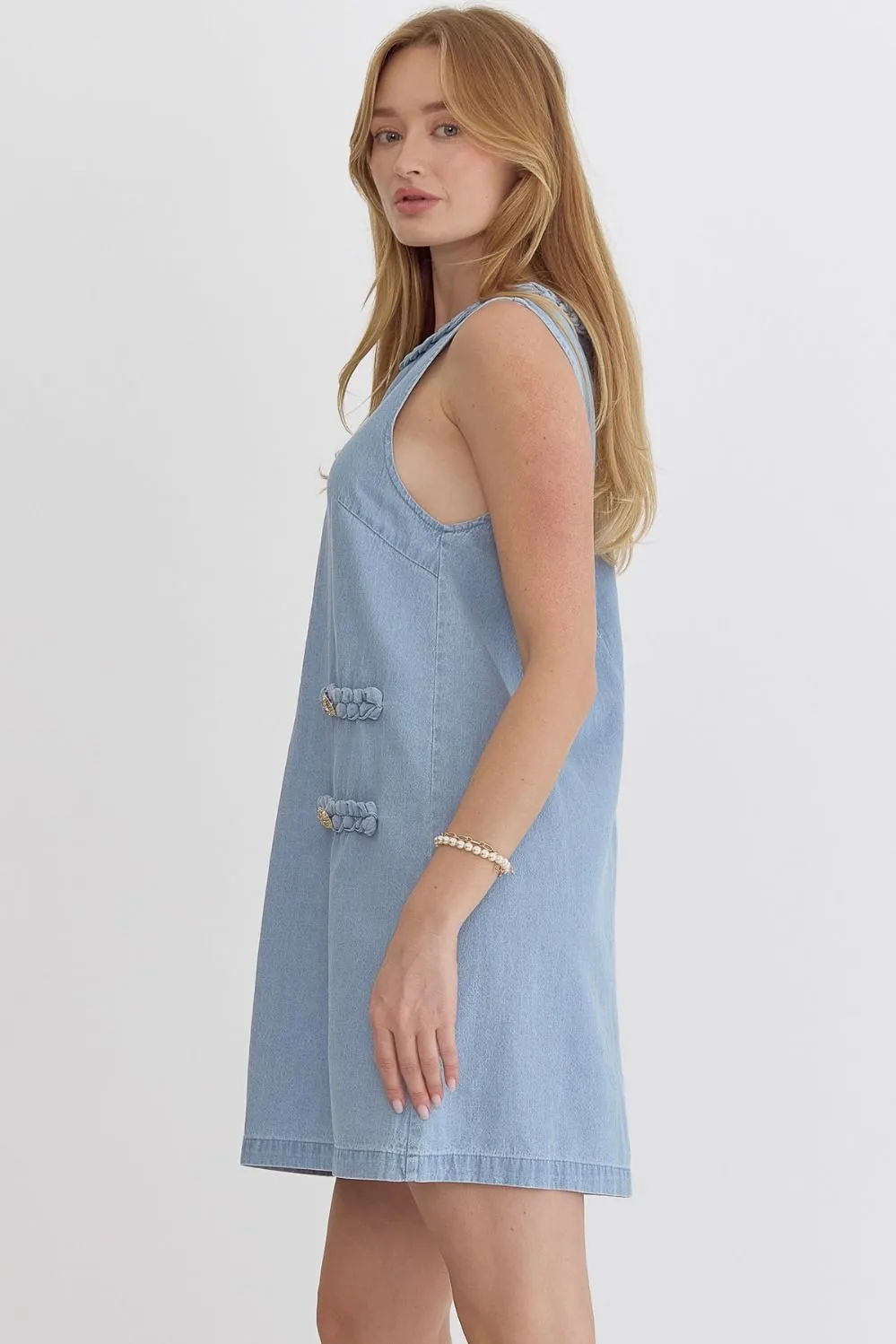 Denim Round Neck Sleeveless Mini Dress