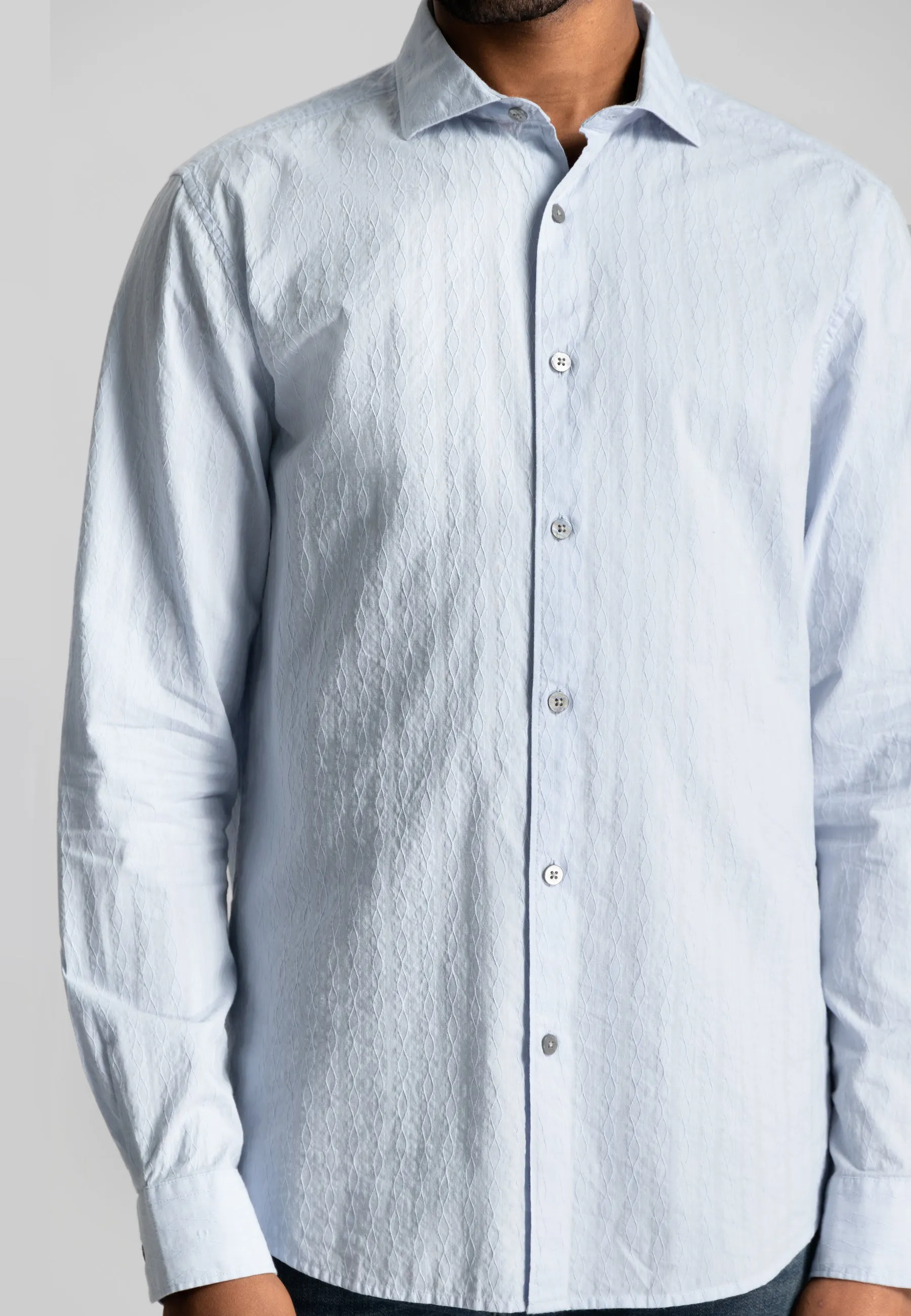 Detailed Cotton Shirt: Light Blue