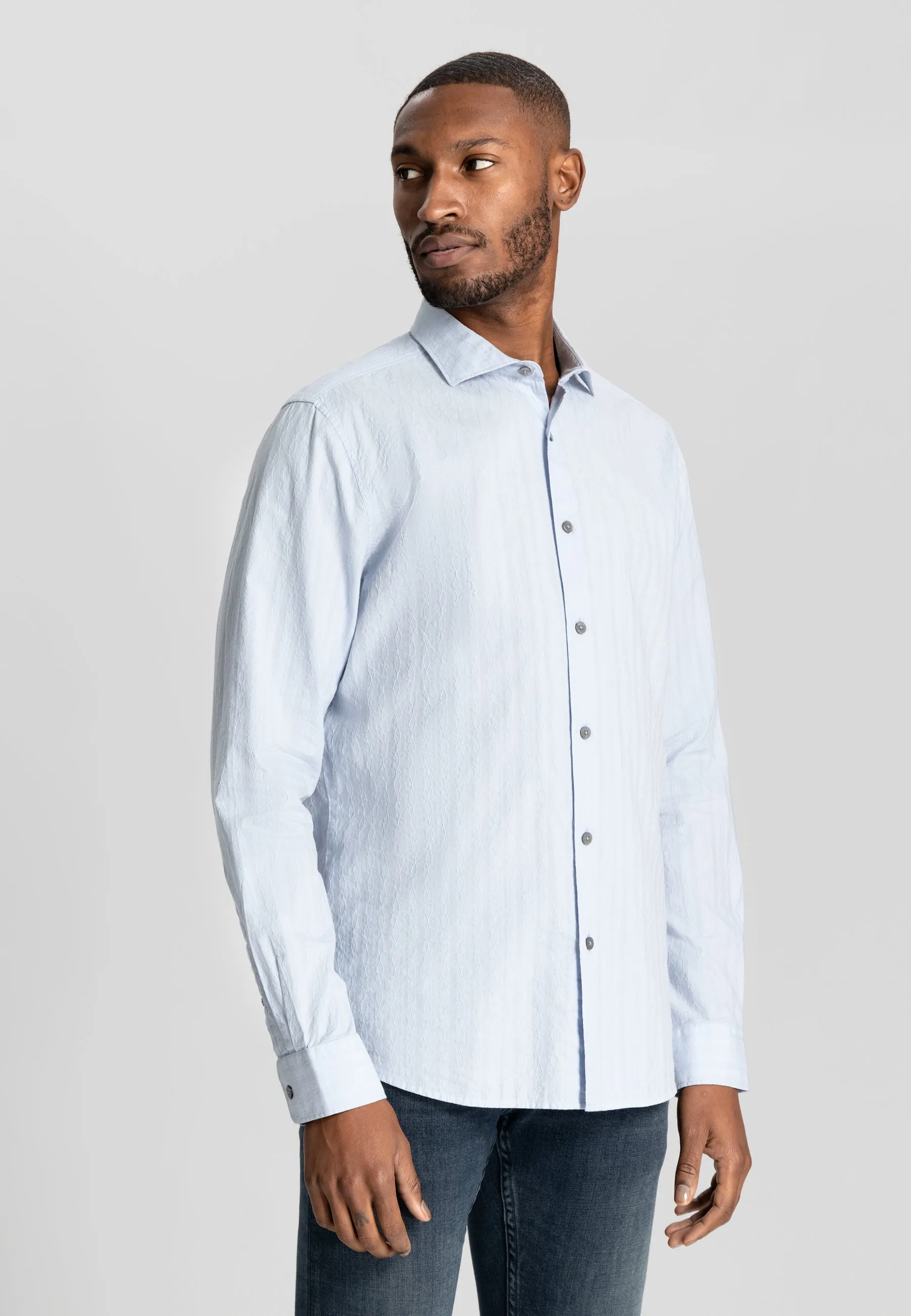 Detailed Cotton Shirt: Light Blue