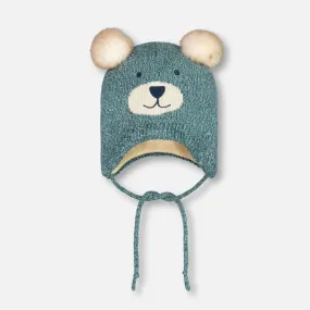 Deux Par Deux Peruvian Knit Hat - Verdigris Bear