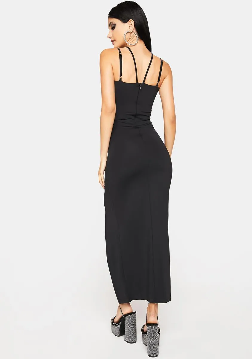 Diamante Detail Mesh Panel Maxi Dress