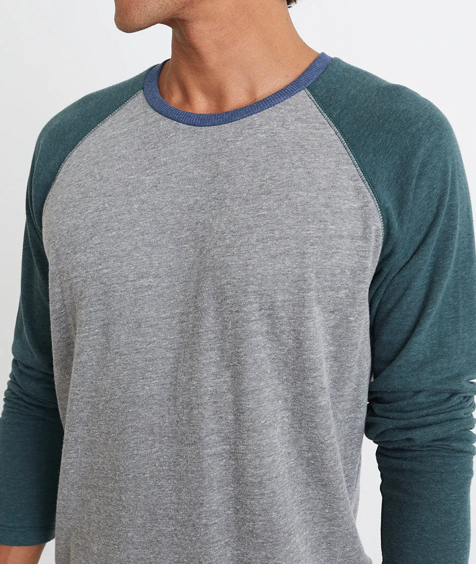 Double Knit Baseball Raglan in Heather Grey/Green Gables