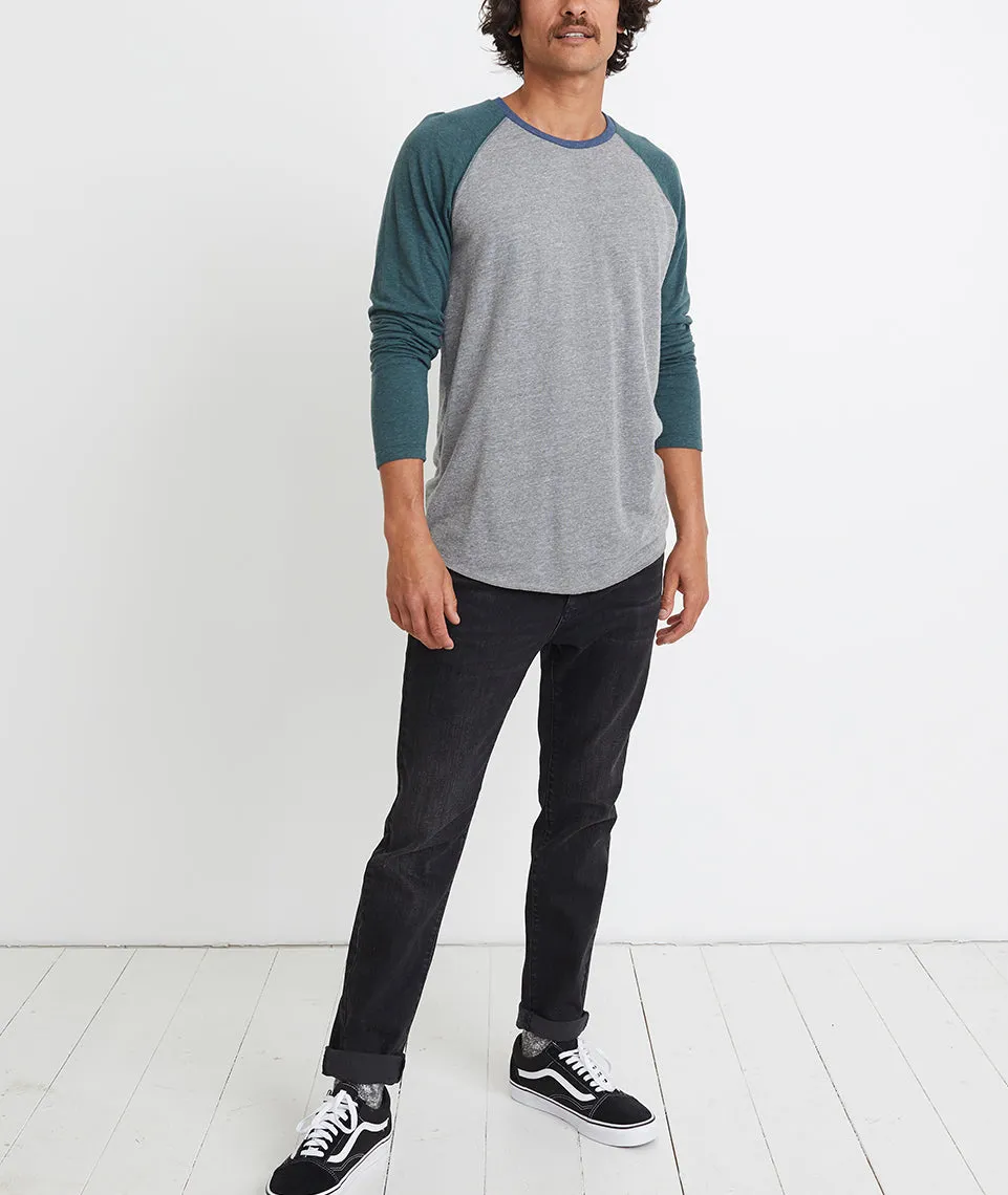 Double Knit Baseball Raglan in Heather Grey/Green Gables