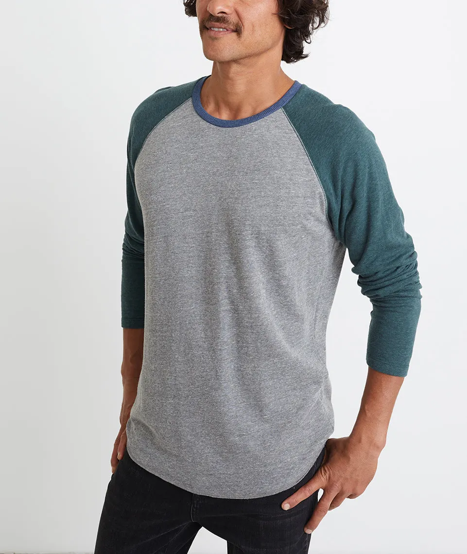 Double Knit Baseball Raglan in Heather Grey/Green Gables