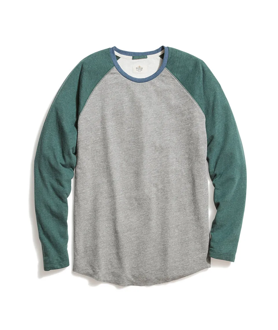 Double Knit Baseball Raglan in Heather Grey/Green Gables