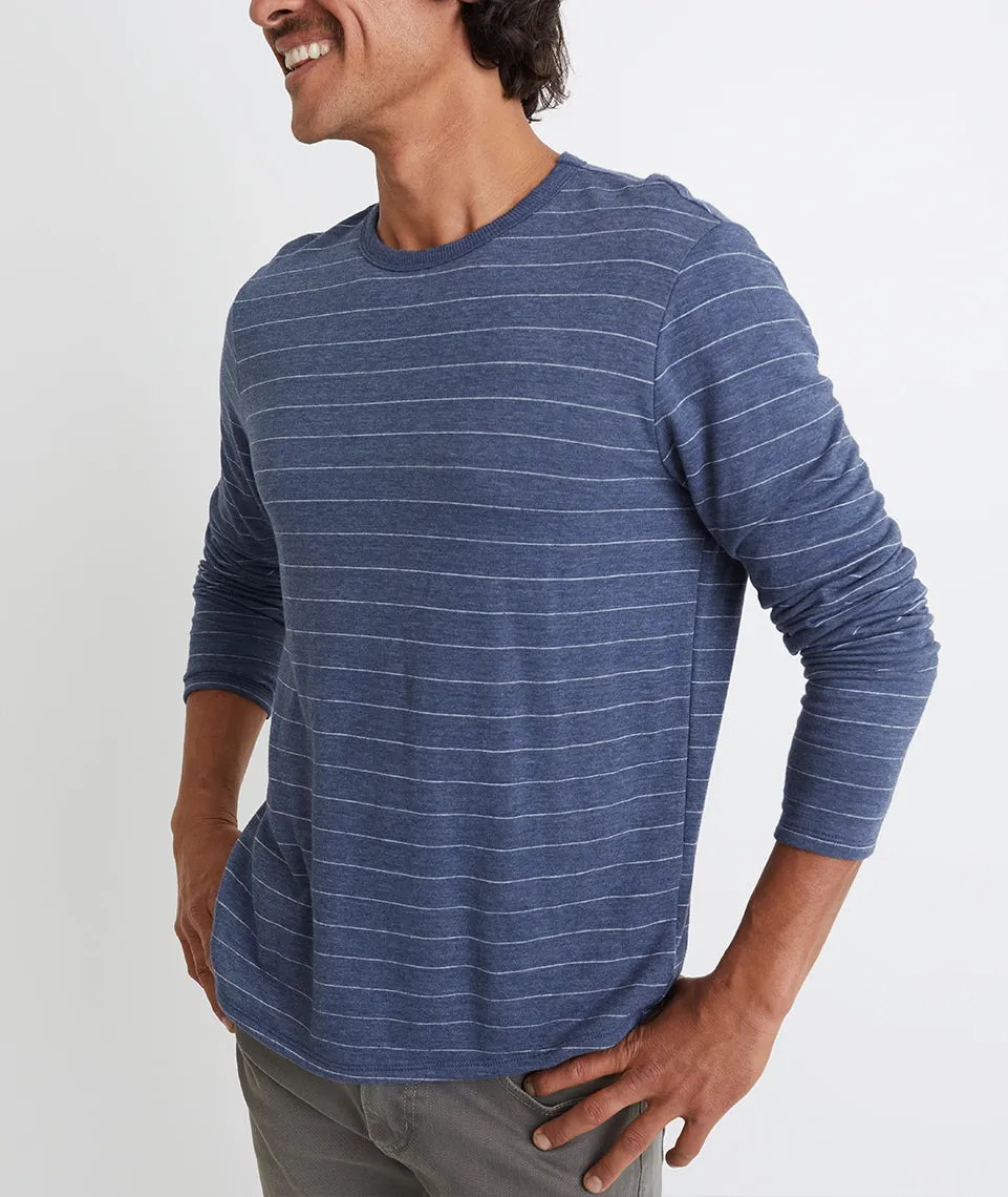 Double Knit Long Sleeve Crew in Mood Indigo/White Stripe