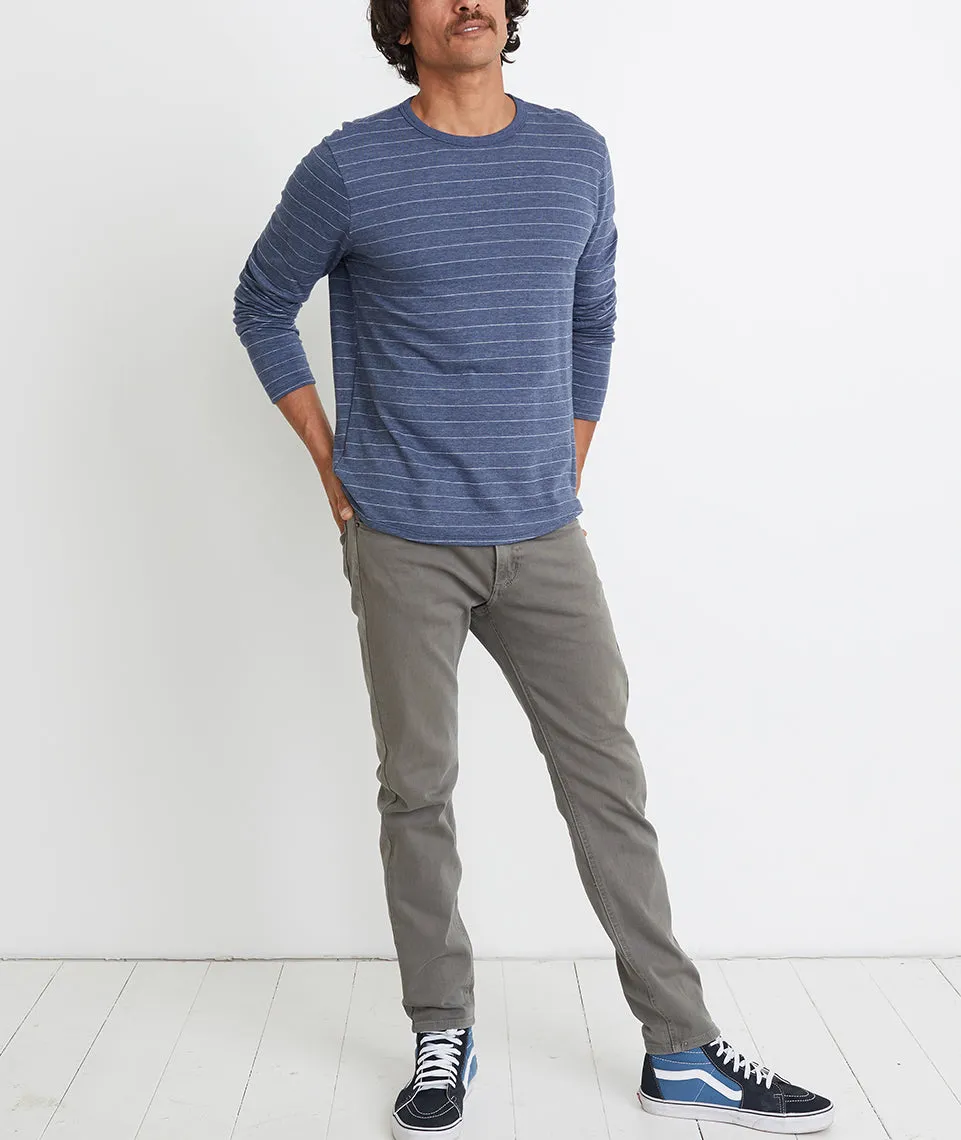 Double Knit Long Sleeve Crew in Mood Indigo/White Stripe