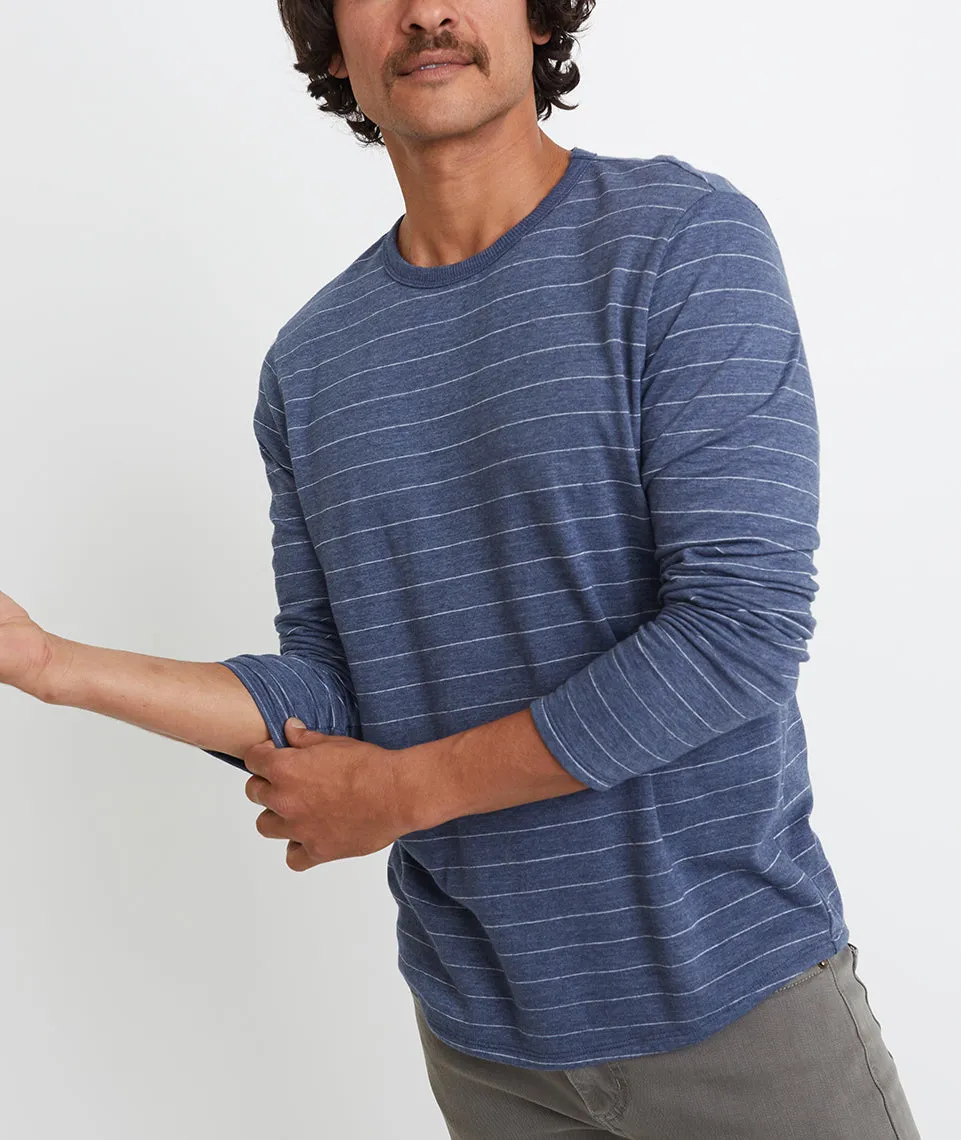 Double Knit Long Sleeve Crew in Mood Indigo/White Stripe