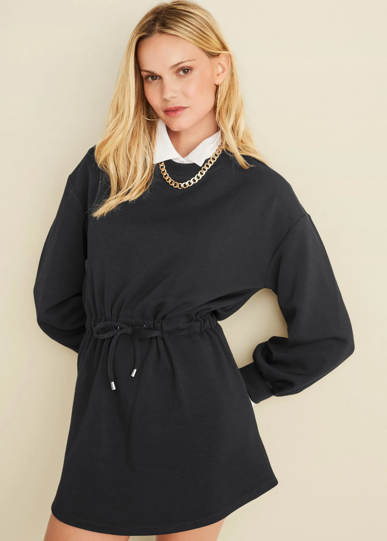 Double Knit Sleeved Dress - Black