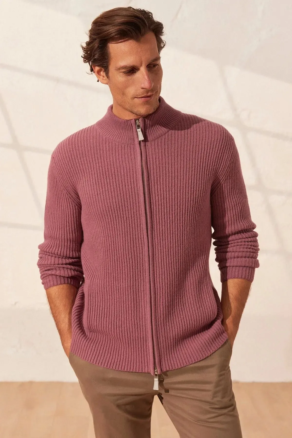 dustyy Rose Wool Fabio Men's Cardigan