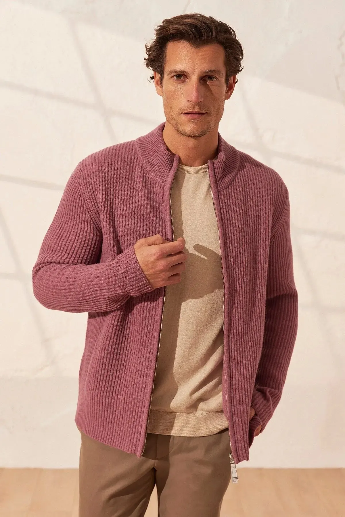 dustyy Rose Wool Fabio Men's Cardigan