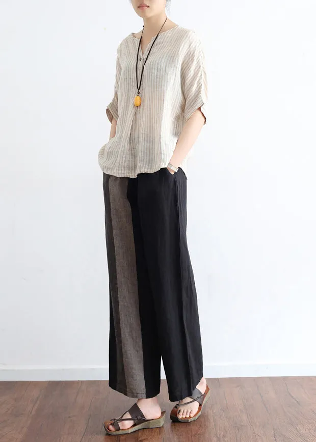 Elegant black linen Omychic design asymmetrical design wide leg pants shift spring long pants