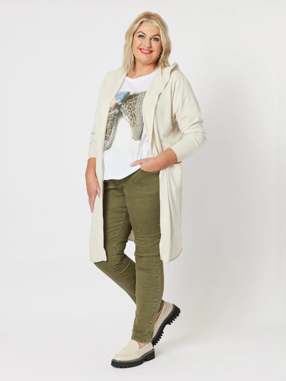 Ella Long Line Cardi - Natural